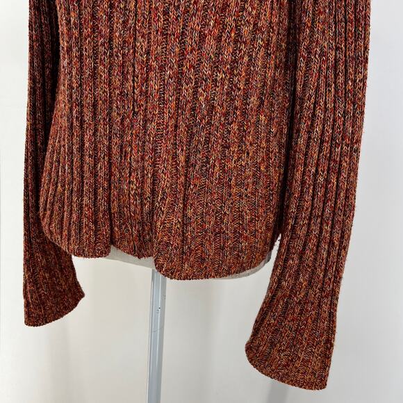 White + Warren Ribbed Knit Long Sleeve Zip Front Cardigan Marled Orange - Picture 5 of 7